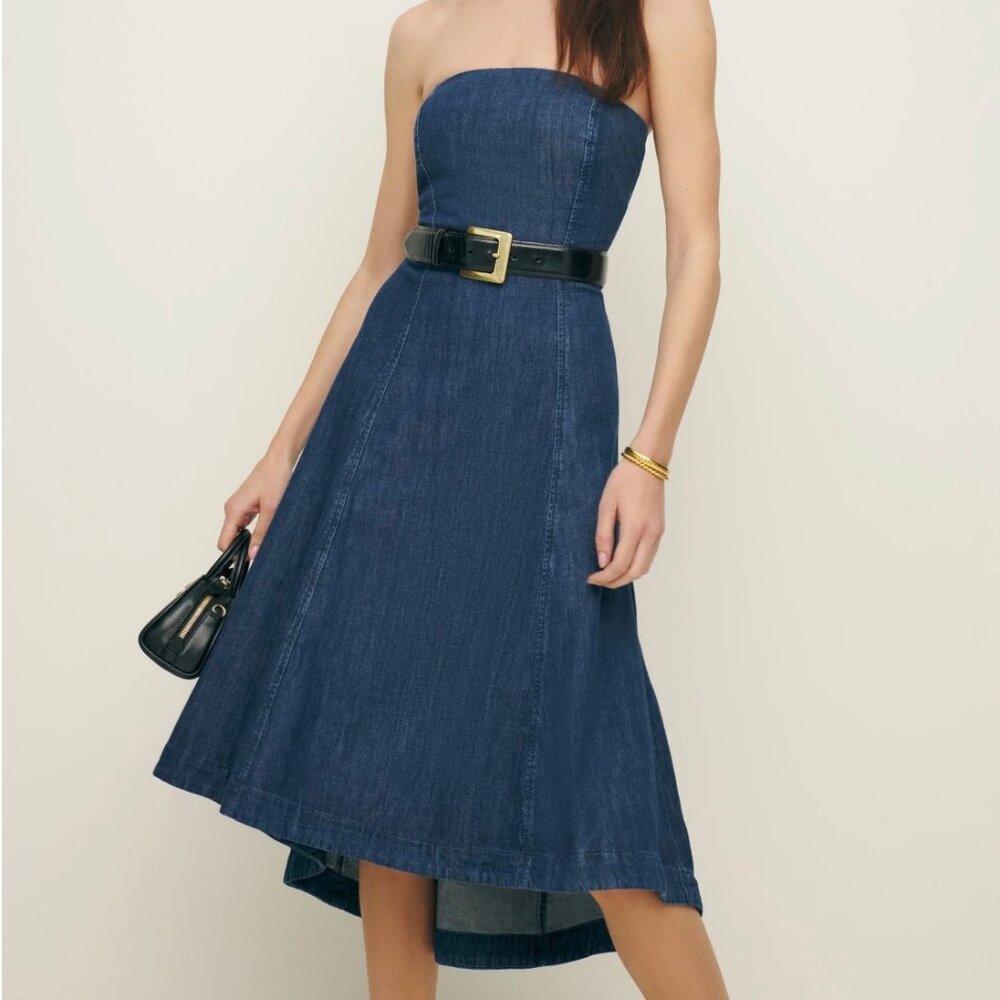 NWT, Reformation, Zoie Denim Midi Dress, color Juniper, Size 4